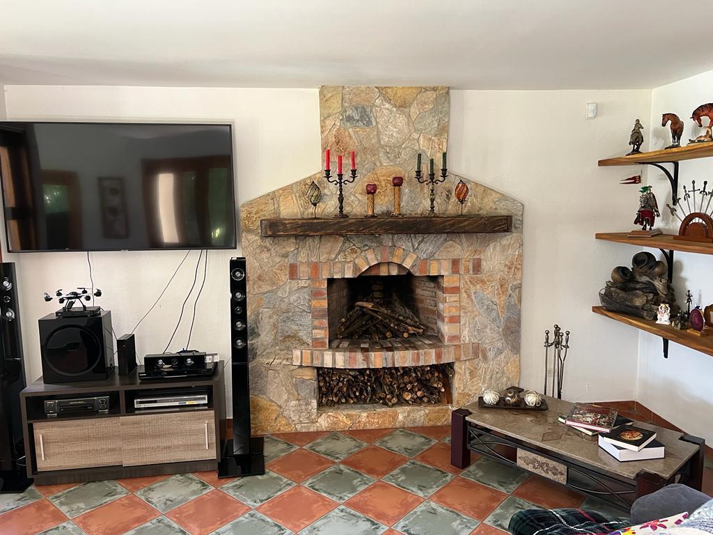 Sala principal con chimenea de piedra